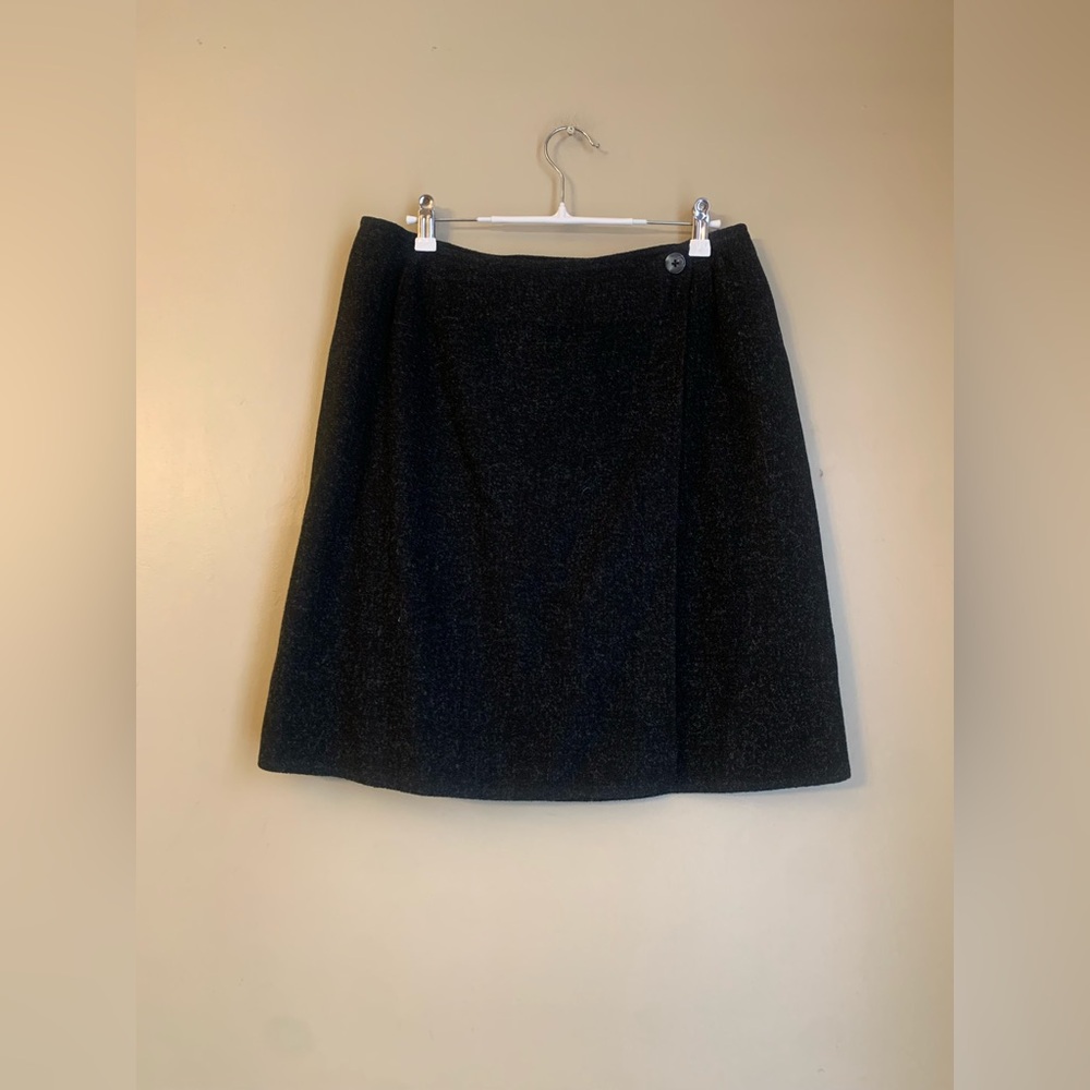 Mark Shale Heathered Black Gray Wrap Pencil Skirt Wool Blend Size 10 Vtg Office